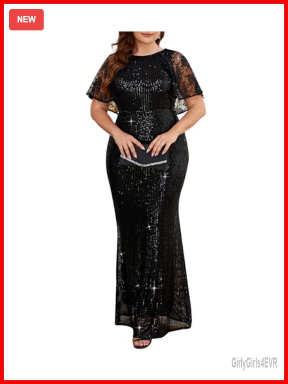 Sequin Plus Size Mesh Short Sleeve Party Bodycon Evening Maxi Dress